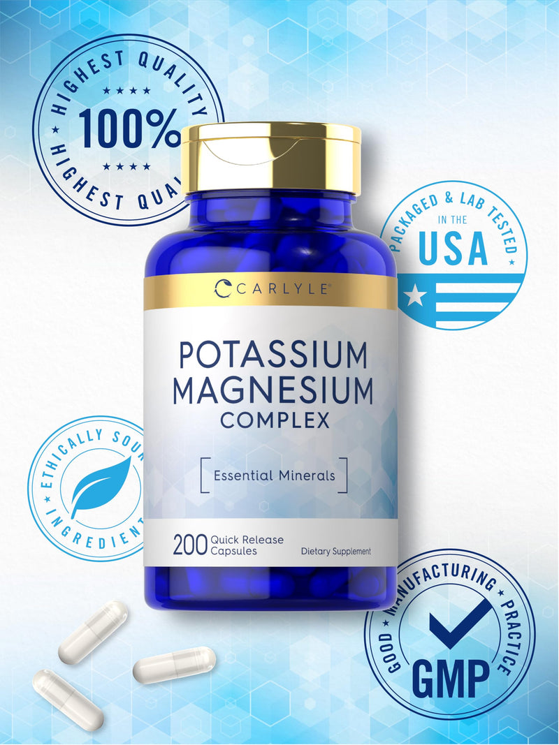 [Australia] - Carlyle Potassium Magnesium Supplement | 200 Count | Non-GMO & Gluten Free Complex 200 Count (Pack of 1) 