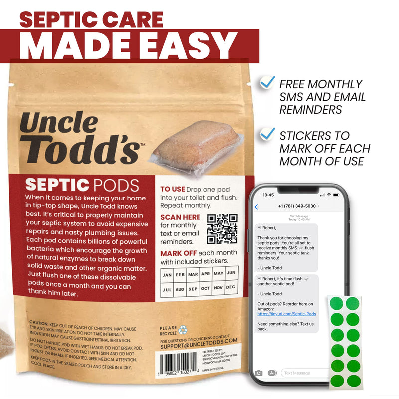 [Australia] - Uncle Todd's Septic Pods - Septic Tank Treatment - 12 Count One Year Supply - One Flush per Month - Free SMS & Email Reminders - Eco-Friendly and Powerful Solution for Septic Systems 12 Month Supply 