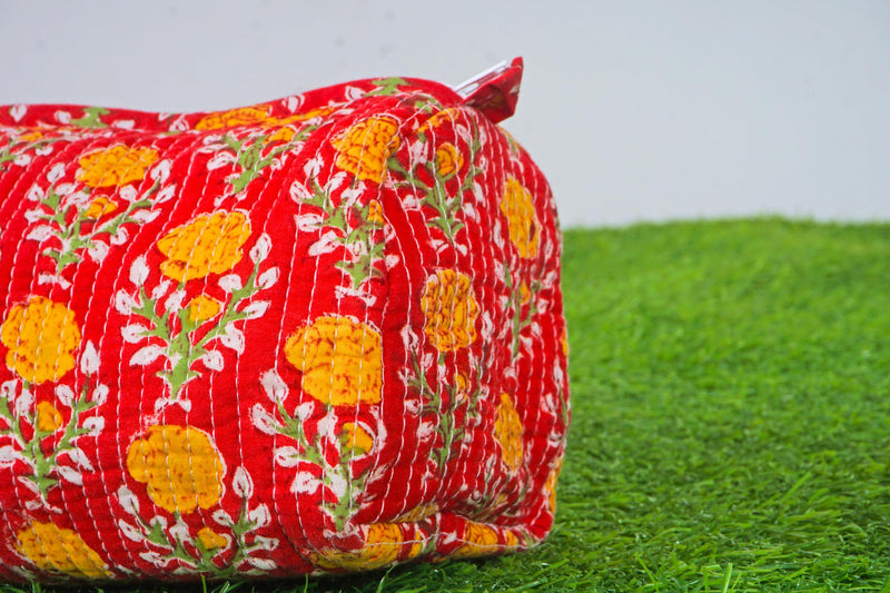 Generic Set of 3 Pieces Indian Handmade Cotton Quilted Handmade Floral Hand Block Print Toiletry Bag,Cosmetic Pouch Bag Makeup Bag For Women (Cotton, Orange), 44999