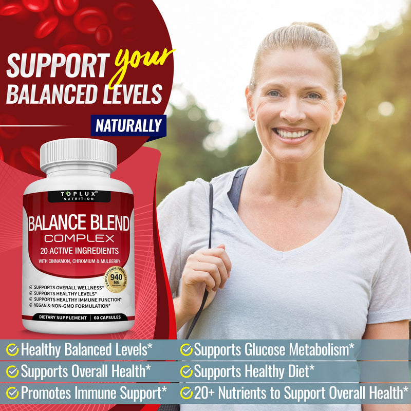 [Australia] - Premium Natural Balance Blend Complex Supplement - Natural 20 Herbs and Vitamins with Cinnamon Non-GMO Vegan, for Men Women, 60 Capsules 