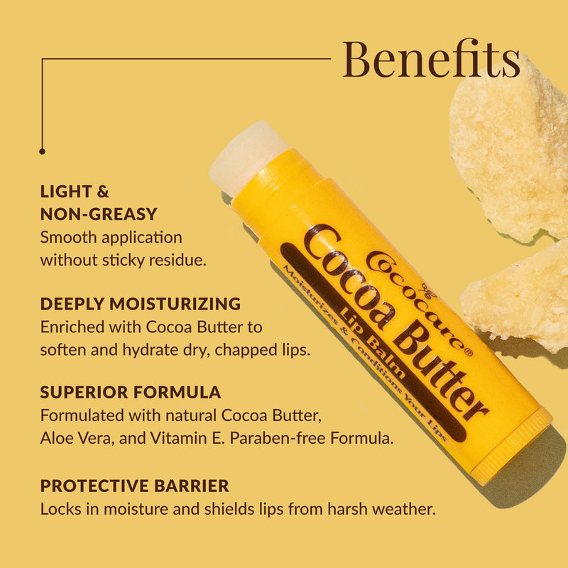 Cococare Cocoa Butter Lip Balm – Cocoa Butter, Vitamin E & Aloe Vera - Paraben-Free Daily Lip Moisturizer, Lip Color Primer, Cold Weather & After Sun Care - 0.15 oz, 5 Pack