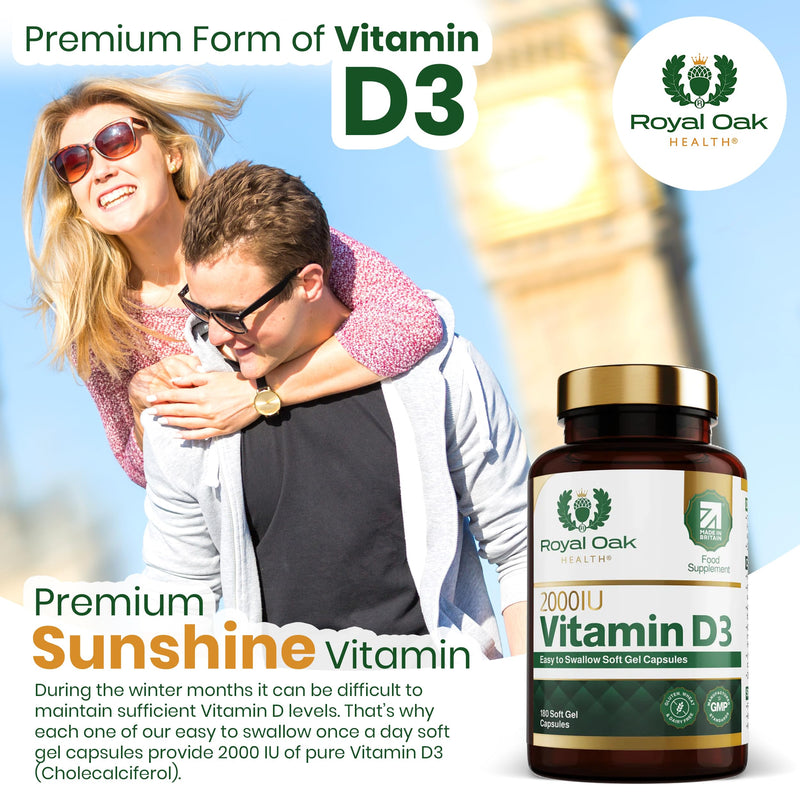 Vitamin D3 (Cholecalciferol) - High Strength Easy to Swallow Vitamin D Tablet Alternative Supplement for Immune, Muscle, Bones & Teeth (Vitamin D3 2000iu 180 Soft Gel Capsules) Vitamin D3 2000iu 180 Soft Gel Capsules