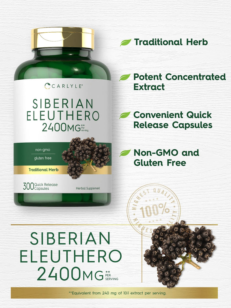 [Australia] - Carlyle Siberian Eleuthero | 2400mg | 300 Capsules | Non-GMO and Gluten Free Formula | Siberian Ginseng | Traditional Herbal Supplement 