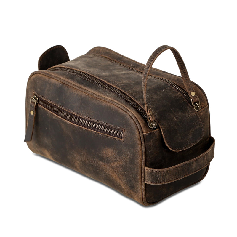 KomalC Travel Toiletry Bag – Premium Leather Dopp Kit for Men & Women with Water-Resistant Lining & Spacious Zippered Organizer 1 Zip Classic