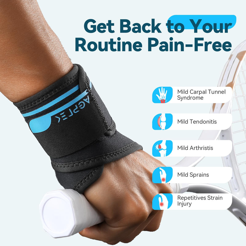 AGPTEK 2 Pack Wrist Hand Brace for Mild Carpal Tunnel Syndrome Arthritis Tendonitis Pain Relief, Adjustable Wrist Support for Weightlifting, Gym, Wrok, Sports, Daily Use-1 Pair 1 Pair
