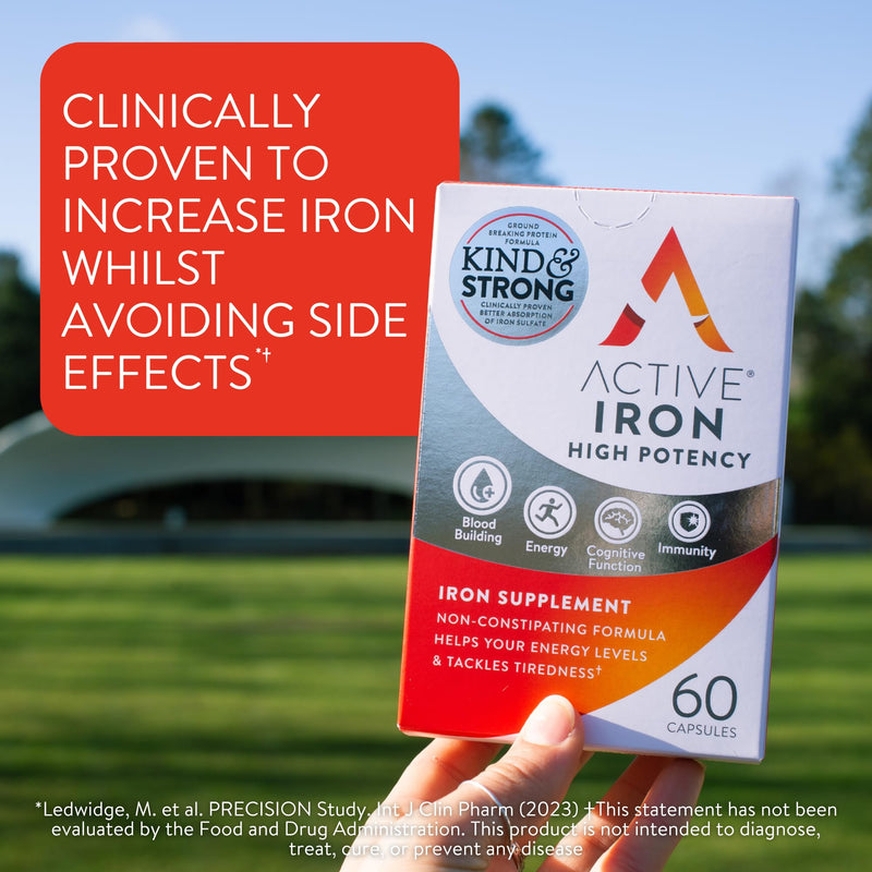 [Australia] - Active Iron High Potency Iron Supplement, 2X Better Absorption & Non-Constipating, Helps Support Energy, Iron Pills for Women & Men, 25mg (60 Capsules) 60 Count (Pack of 1) 