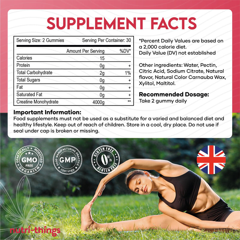 Creatine Gummies - 4000mg Muscle Growth Support - Delicious Strawberry Flavor - Convenient 30-Day Supply (60 Gummies) - Non-GMO, Gluten-Free - Natural Ingredients