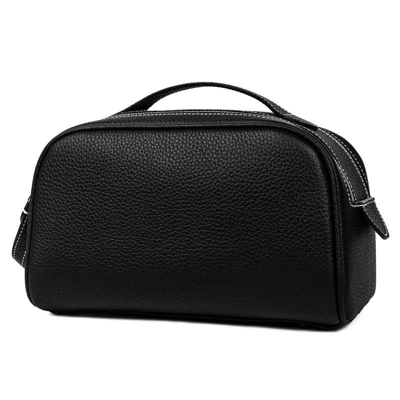DORIS&JACKY Genuine Leather Toiletry Bag for Women and Men, Large Travel Handmade Makeup Case and Cosmetic Accessories Organizer Zipper Pouch with Carry Handle (1-Black) 1-Black