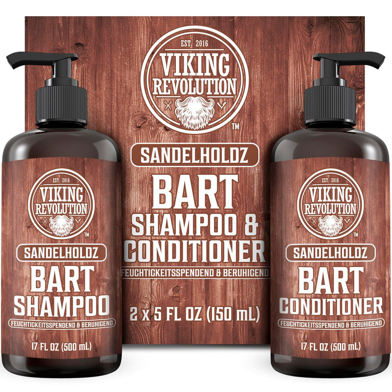 [Australia] - Viking Revolution - Beard Shampoo & Conditioner Set - Softens, Smooths & Strengthens Beard Growth - Beard Shampoo for Men - Sandalwood Fragrance - Gifts for Men - 2 x 500 ml 