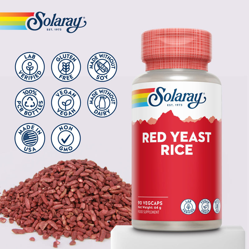 Solaray Red Yeast Rice 600mg - 90 Vegan Capsules - High Strength Herbal Supplement from Monascus Purpureus with Monacolin K - Lab Verified, GMO & Gluten Free