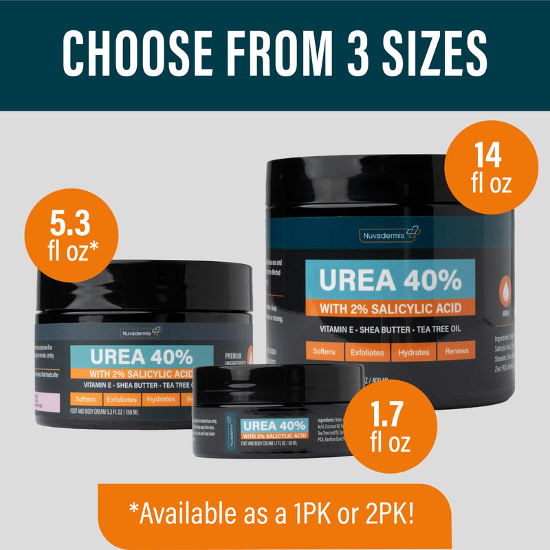 [Australia] - NUVADERMIS Urea Cream 40 Percent for Feet - 40% Urea Foot Repair Lotion - Maximum Strength For Dry Cracked Heels - 2% Salicylic Acid, Shea Butter, Tea Tree Oil, Vitamin E - 14 oz Jar Large 