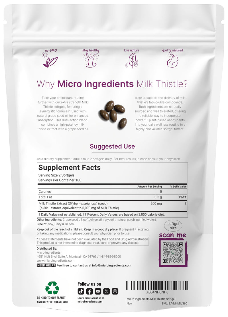 [Australia] - Micro Ingredients Milk Thistle Supplement 6,000mg | 360 Softgels with Grape Seed Oil | Highly Bioavailable Extract | Liver Support & Detox | Contains Active Silymarin + Antioxidants 
