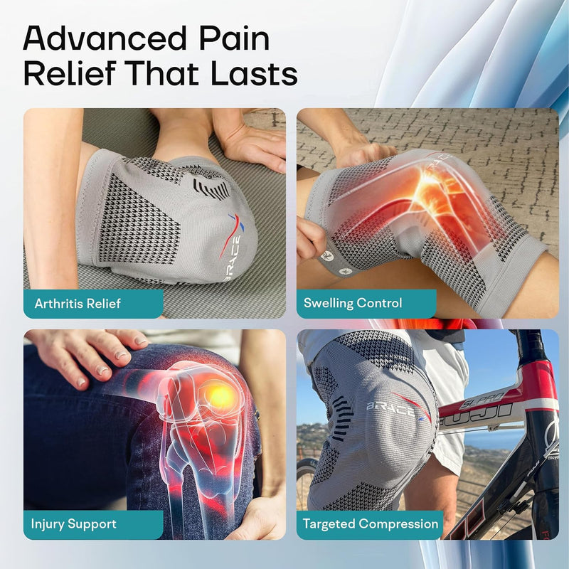 Compression Knee Brace for Men and Women | FSA and HSA approved Patellar Stabilizing Knee Brace for Arthritis Pain, Sprains, Injured Knees, and Sports Injuries | Insertable Hot and Cold Gel Knee Pad Medium