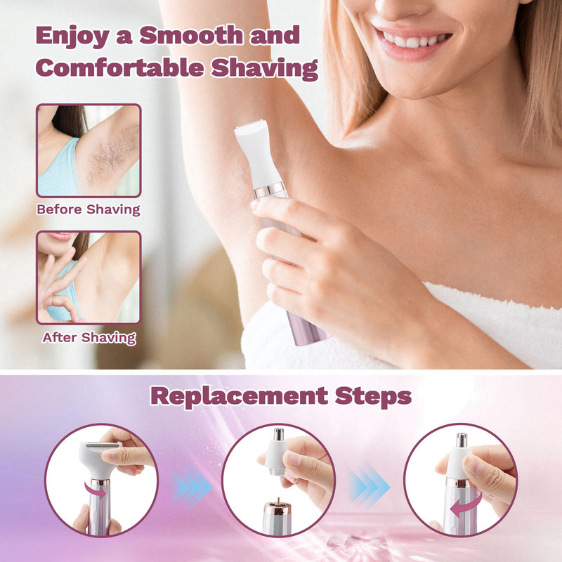 [Australia] - Electric Shavers Razors for Women, 5 in 1 Bikini Trimmer for Women, Wet/Dry Womens Electric Shaver Razor, Face Shaver for Face Nose Eyebrow Arms Armpit Legs Pubic Area, Facial Hair Removal 