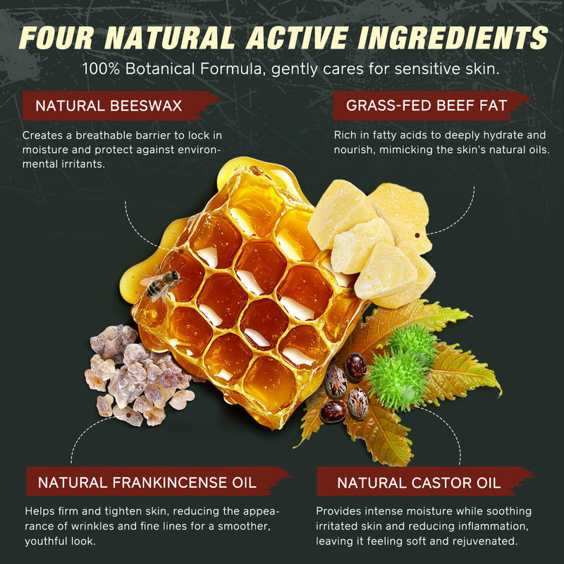 Tallow Balm With Castor Oil and Frankincense Skin Balm, Beef Tallow Moisturizer, Frankincense Oil for Skin, 100% Grass-Fed, Nourish & Repairing Dry Skin, Face & Body Cream Tallow Honey Balm