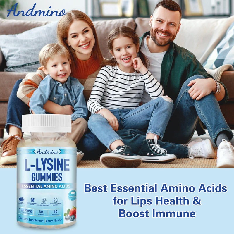 [Australia] - L-Lysine Gummies 1000 mg, with Trehalose, L Lysine Gummies for Lips & Oral Wellness, Immune Support & Collagen & Calcium, for Adults & Kids, Non-GMO, Vegan, Gluten Free, Berry Flavor, 60 60 Count (Pack of 1) 