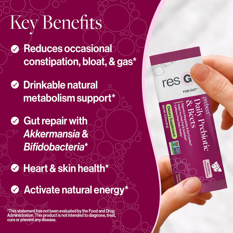 resG prebeet Prebiotic Supplement - 30 Stick Packs | Fiber Digestion Support, Drinkable GLP-1, Powder Packets for Women & Men, Gluten Free, Sugar Free 30 Count (Pack of 1)