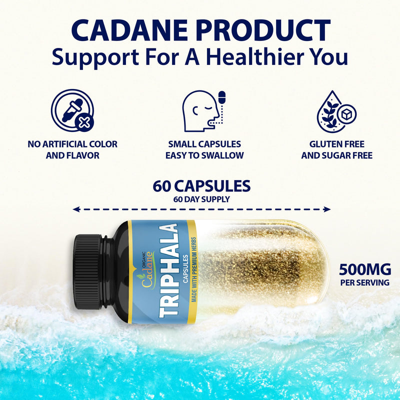 [Australia] - Organic Cadane Triphala Extract Capsules - 6 Premium Ingredients Complex with Turmeric, Moringa, Guggul, Ginger, and Black Pepper - 60 Caps for 2 Months Supply 
