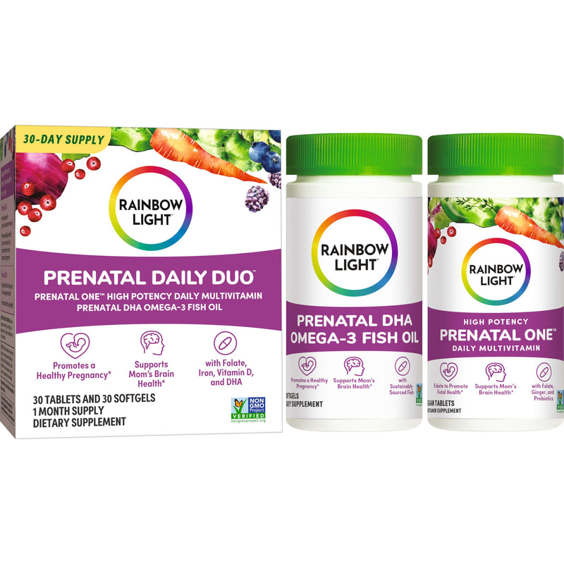 [Australia] - Rainbow Light Prenatal Daily Duo Multivitamin Kit, With Prenatal One Daily Multivitamin and Prenatal DHA Omega-3 Fish Oil for Mom's Health and Baby's Development Support, 30 Count 
