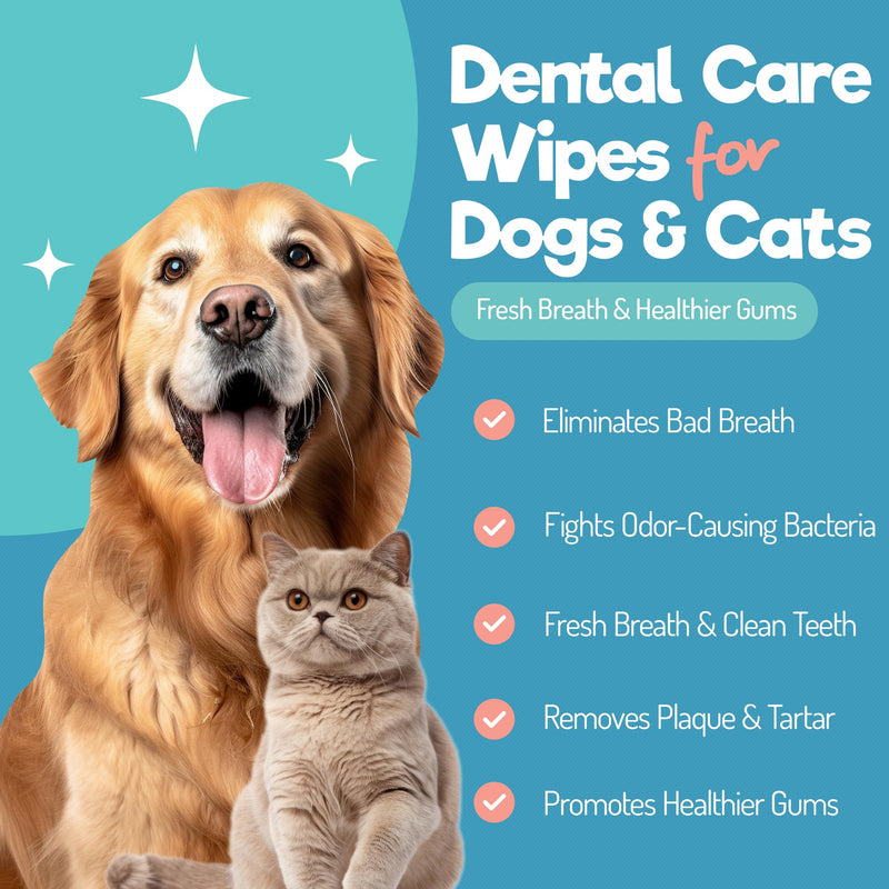 [Australia] - Dog Teeth Cleaning Wipes - Dog Tooth Brushing Kit - Dog Toothbrush Finger Wipes - Removes Plaque & Tartar, Dog Breath Freshener - No-Rinse Pet Dental Care for Dogs & Cats - Easy Use - 55 Count 