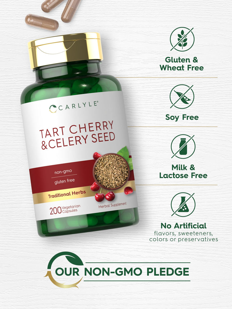 [Australia] - Carlyle Tart Cherry and Celery Seed Supplement | 200 Capsules | Vegetarian, Non-GMO, and Gluten Free 