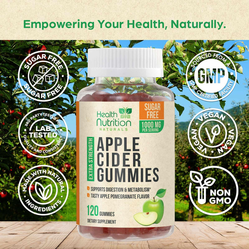 Apple Cider Vinegar Gummies Zero Sugar - Max Strength ACV Gummy Vitamins - Vitamin B12 & The Mother - Metabolism & Energy Support - Vegan Apple Cider Vinegar Gummy Supplement - Non-GMO - 120 Gummies 120 Count (Pack of 1)