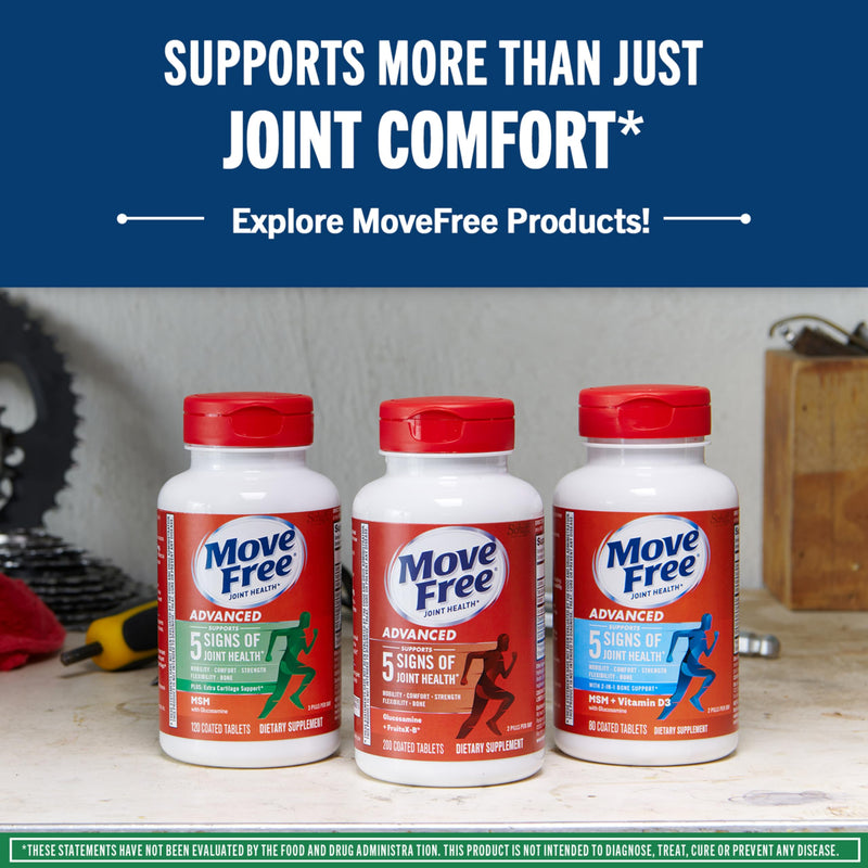 Move Free Advanced Joint Support, Glucosamine, Chondroitin + MSM - 120 ct | Supports Mobility Comfort Strength Flexibility & Bone, 40 Servings, Bone & Joint Support Supplement tablets, Fruitx-B 1