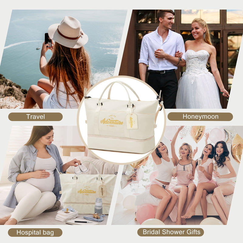 Bride Weekender Bag for Women, Travel Duffel Bag with Shoe Compartment and Luggage Tag, Overnight Carry On Tote for Wedding, Honeymoon, Bridal Shower Gift