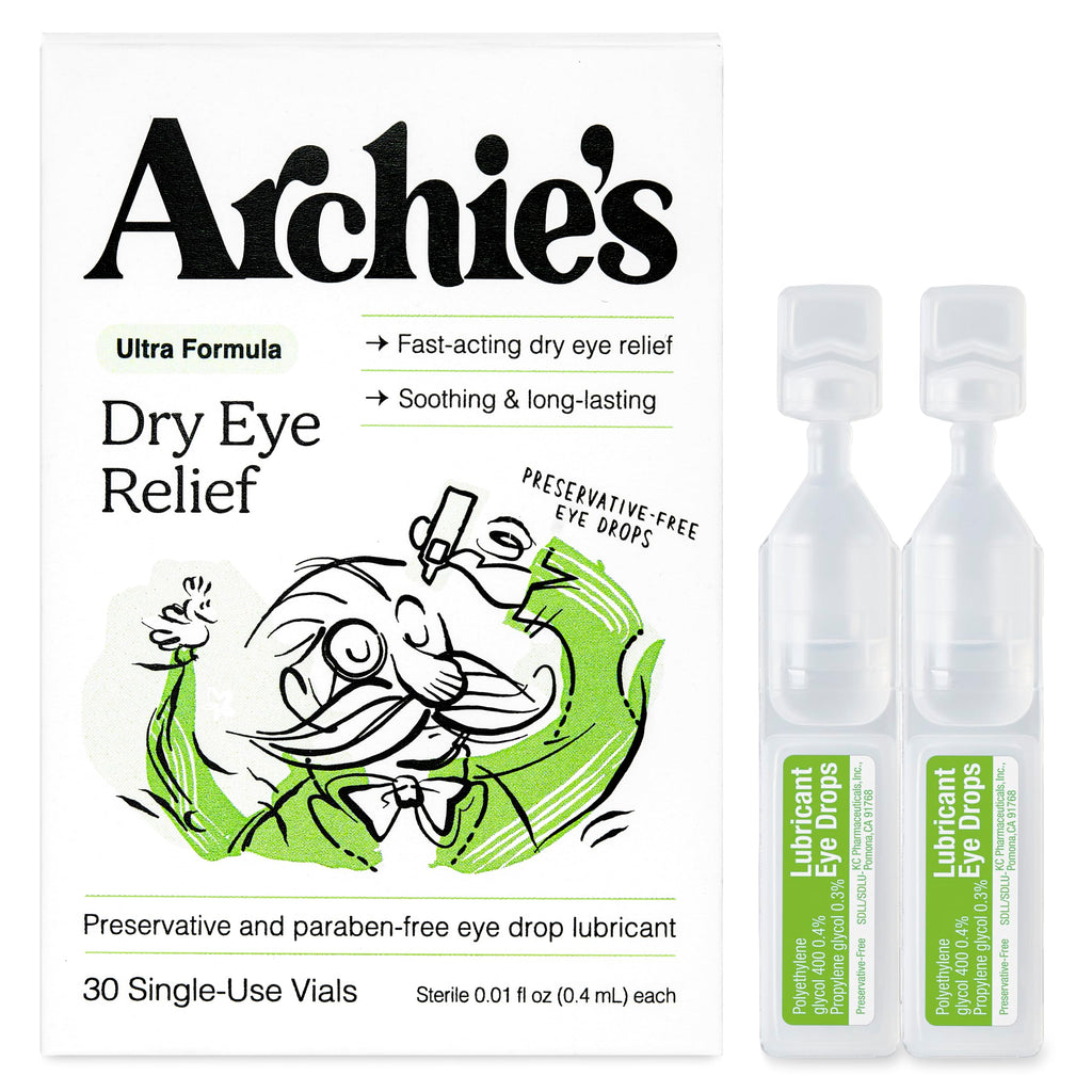 Archie's Remedies, Dry Eye Relief, Ultra Lubricating Eye Drops, Clean Formula and Preservative-Free Vials, Single-Use, for Irritation and Red Eyes, Natural Tears, 30 Count 30 Count (Pack of 1)