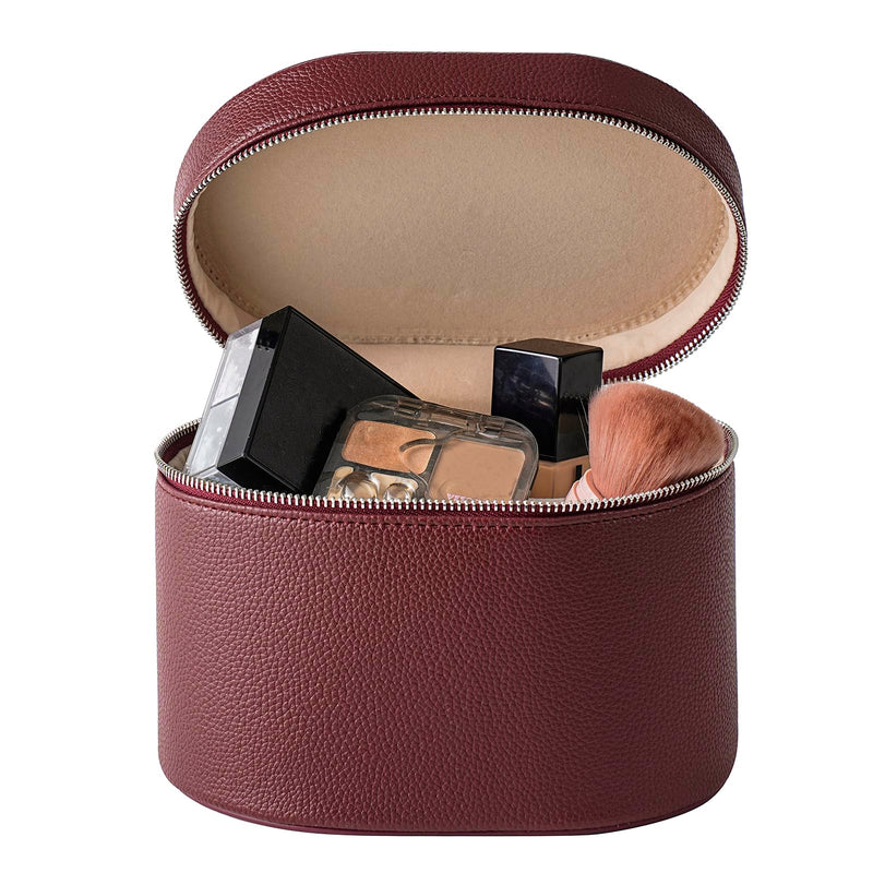 RSRSLEII Aesthetic Makeup Bag, Travel Makeup Vanity Case with Divider and Handle, Waterproof PU Leather Cosmetic Organizer Bag, Portable Toiletry Bag for Women(06Burgundy) 06Burgundy