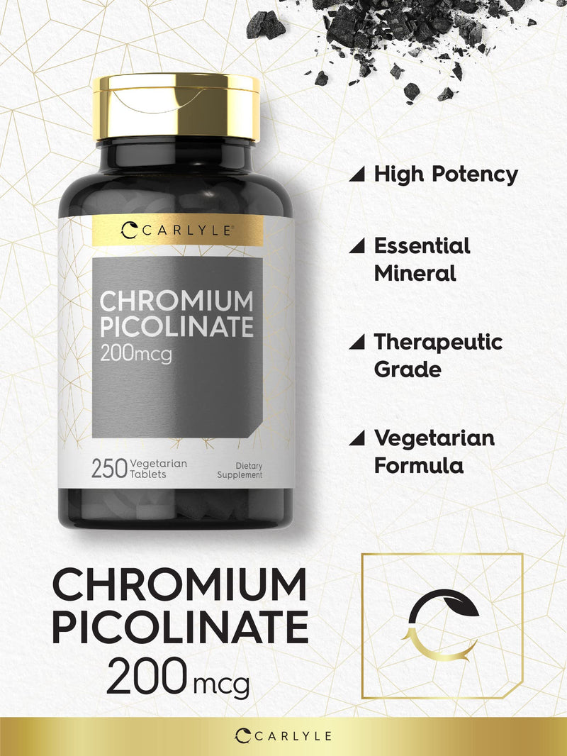 [Australia] - Carlyle Chromium Picolinate 200mcg | 250 Tablets | Vegetarian, Non-GMO, Gluten Free Supplement 
