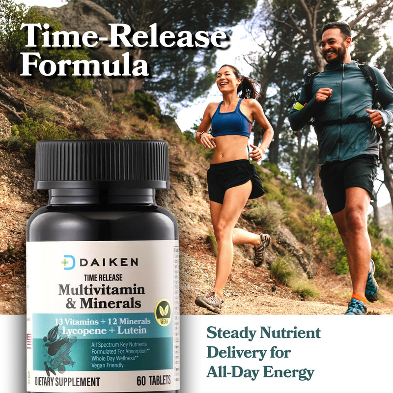 DAIKEN Mini Multivitamin for Women & Men, Time Released, 60 Tablets | Enhanced with Lutein, Lycopene & Folic Acid - Daily Energy & Immune Support - Vegan, Easy to Swallow, Gluten Free, Lab Tested 60 Count (Pack of 1) NEW