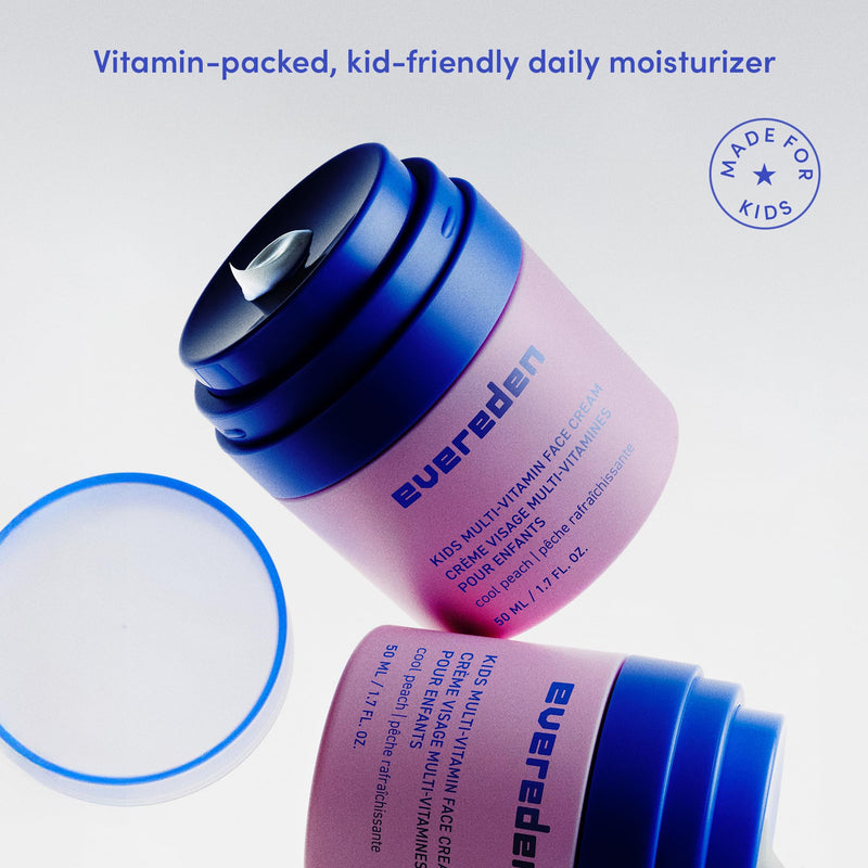 Evereden Kids Face Cream, Dermatologist-Tested, Vitamin B3, Peach, 1.7 oz | Vitamin-Enriched, Face Moisturizer, Safe for Young & Sensitive Skin, Omegas 3, 6, 9, Peach Scent, Kids Ages 3+, 1.7 fl oz Kids Face Cream – Peach