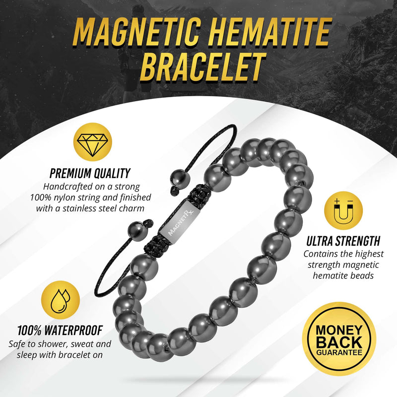 [Australia] - MagnetRX Hematite Magnetic Bracelet - Max Strength Magnet Stones - Beaded Magnetic Hematite Bracelets (Classic 8mm Bead) Classic 8mm Bead 