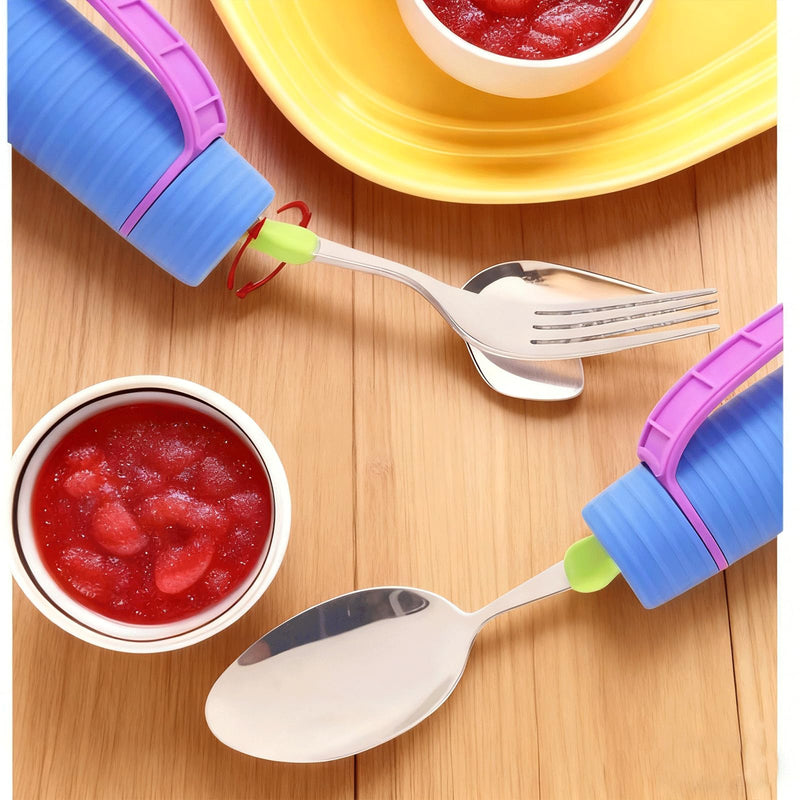 Adaptive Utensils Set - 360° Rotatable Spoon & Fork with Non-Slip Handle & Adjustable Strap, Easy Grip Cutlery for Elderly, Disabled, Arthritis & Hand Tremors
