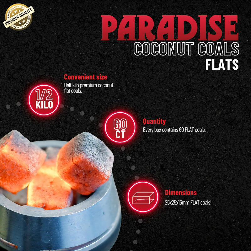 [Australia] - Paradise Coconut Hookah Charcoal Flats ‚Äì 0.5 KG Box (60 Coals) ‚Äì Natural Coconut Shell ‚Äì Long-Lasting, Odorless, Tasteless ‚Äì Chemical-Free Shisha Coals ‚Äì Low Ash, Flat Shape for Easy Heat Control 