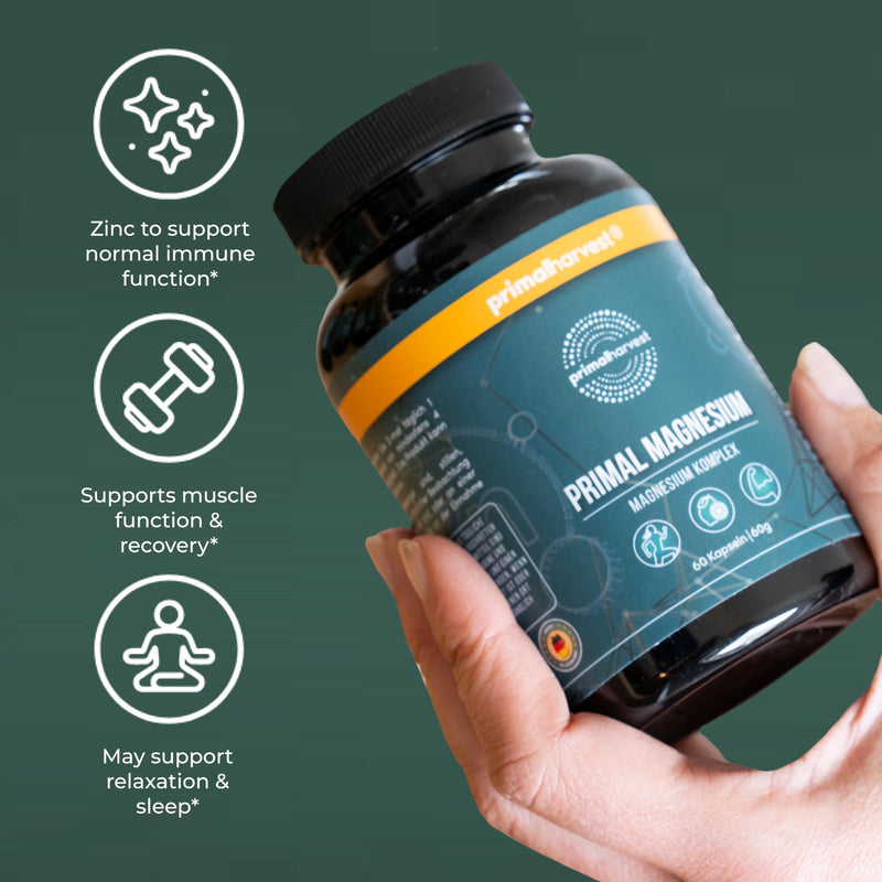 Primal Magnesium by Primal Harvest - Magnesium Supplement with Added Zinc for Men and Women, Dairy, Soy and Gluten Free, 30 Capsules