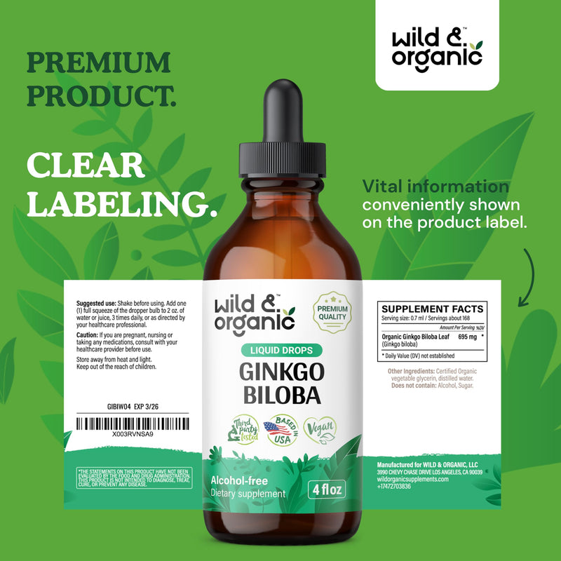 [Australia] - Ginkgo Biloba Liquid Drops - Clear Brain Supplement w/Ginkgo Biloba Organic - Ginkgo Biloba Liquid Extract for Brain Health Support - Vegan Ginkgo Biloba Supplements - 4 fl oz 4 Fl Oz (Pack of 1) 