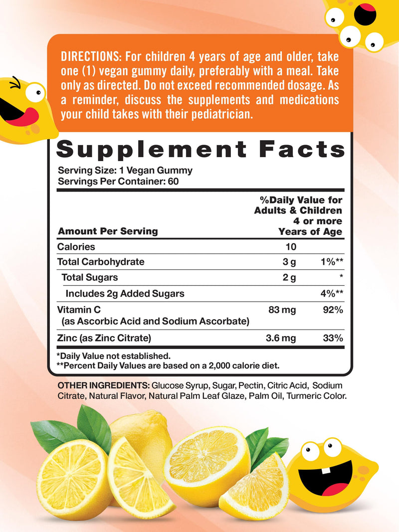 Nature's Truth Vitamin C Gummies for Kids | with Zinc | 60 Count | Vegan, Non-GMO & Gluten Free 60 Count (Pack of 1)