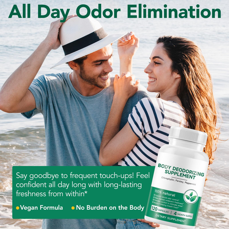 Body Deodorizing Supplement 120 Capsules, Internal Deodorant Chlorophyll Capsules, Natural Odor Control Chlorophyll Pills for Gut Health, Skin Health, Detox & Digestion Support