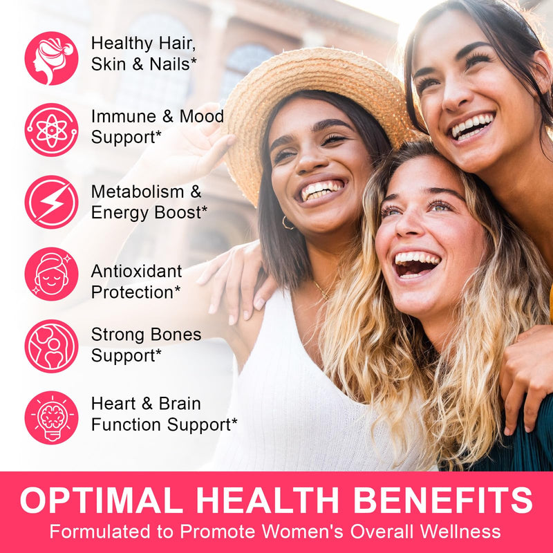 Multivitamin Gummies Women 60 Gummies - Essential Vitamins & Minerals, Sugar-Free Formula, Vegan Friendly, Strawberry