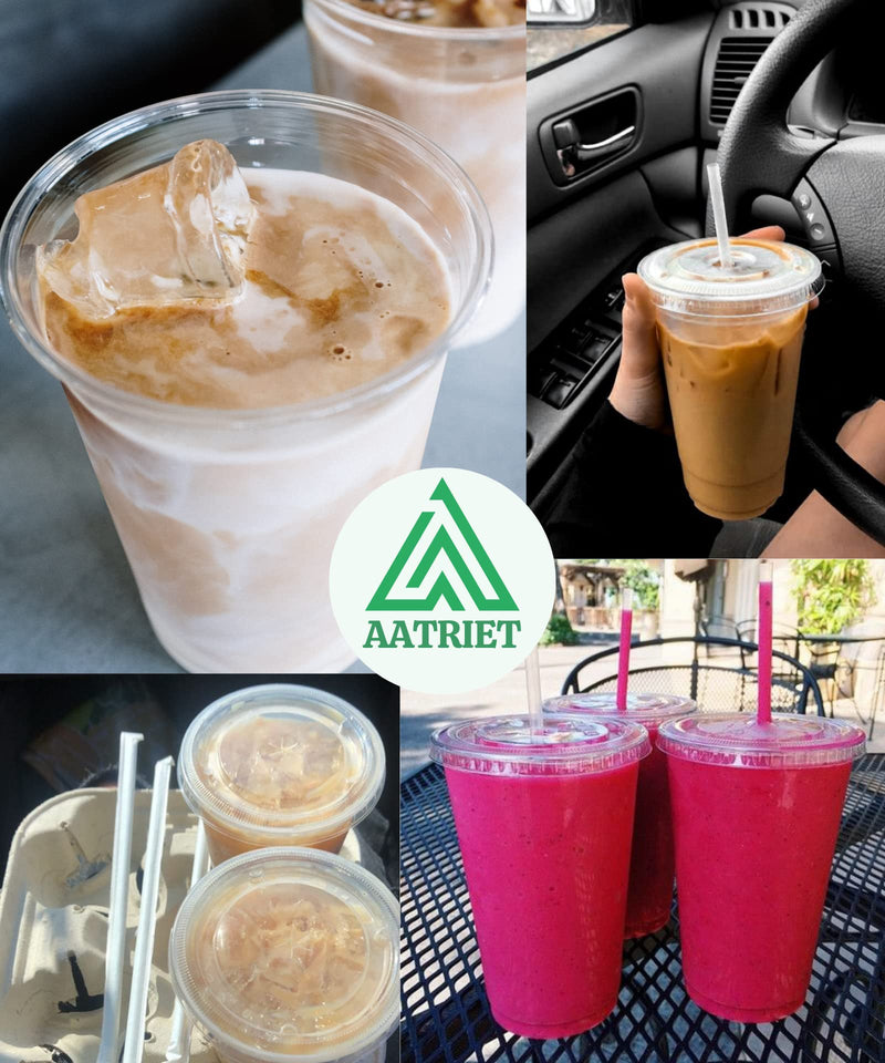 [Australia] - Aatriet 20 oz Clear Plastic Cups with Lids and Straws, Disposable Coffee Cups 25 Sets 20 oz Cups 