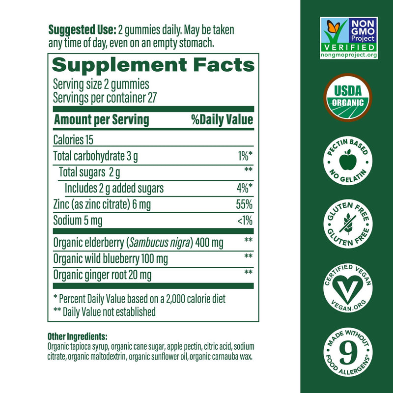 [Australia] - Megafood Elderberry Immune Support Supplement - Vegan Elderberry Gummies for Adults - Made with Zinc and Real Food - Pectin-Based, Gluten-Free, USDA Organic - 54 Gummies, 27 Servings 54 Count (Pack of 1) 