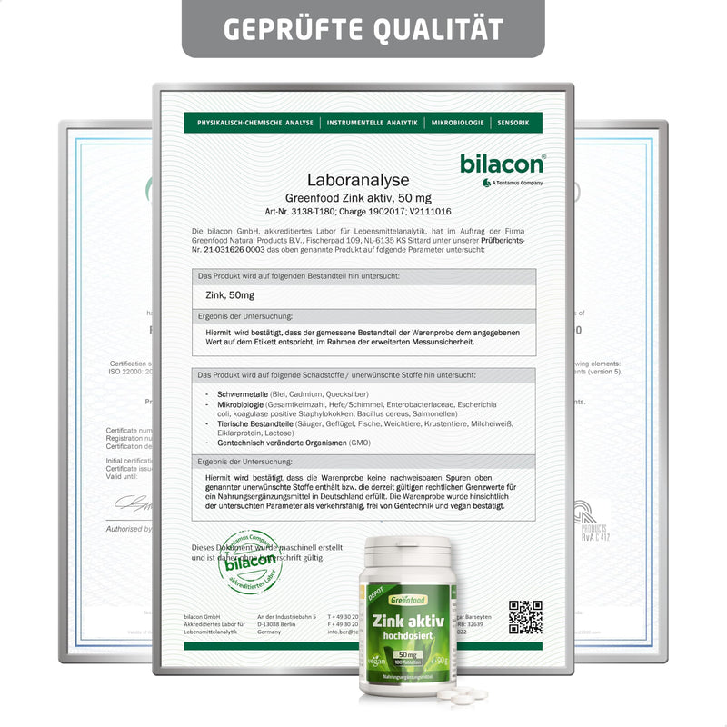 [Australia] - Zinc tablets - High dose 50 mg zinc bisglycinate per day (180 vegan tablets) - High bioavailability thanks to bisglycinate for the immune system - without additives - Greenfood zinc active with vitamin C 