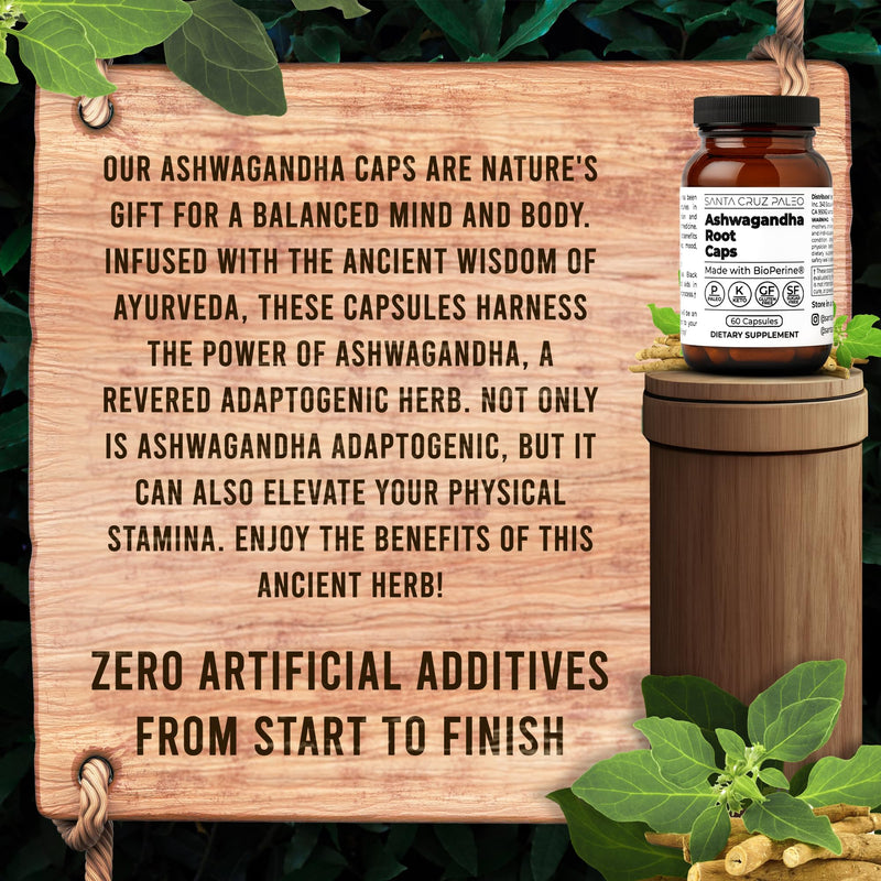 [Australia] - Santa Cruz Paleo Ashwagandha Capsules, 600mg Ashwagandha Root per Capsule, Gluten Free, Keto, Sugar Free, Paleo, Supports Energy, Focus, and Relaxation, BioPerine for Fast Absorption, 60 Capsules 