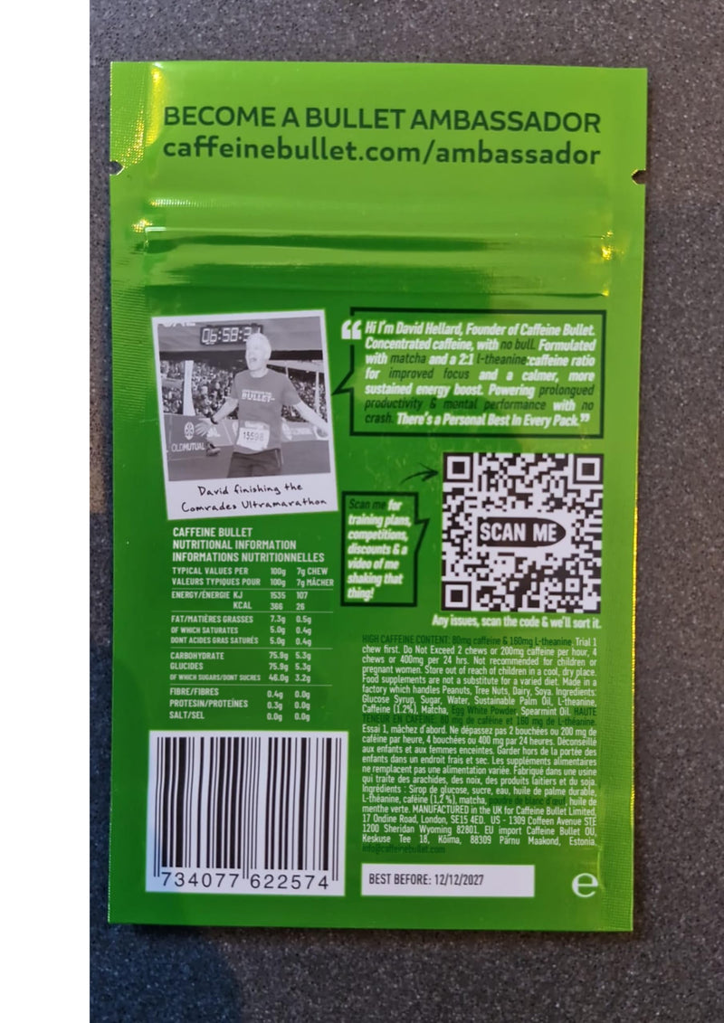 160mg L-Theanine + 80mg Caffeine Chews – Mint Matcha Flavour, Increases Productivity, Mental Clarity, Alertness | 1 Bag - 40 Servings | Brain Bullet | Energy Gum & Focus Gummy Upgrade 1 Bag - 40 Chews