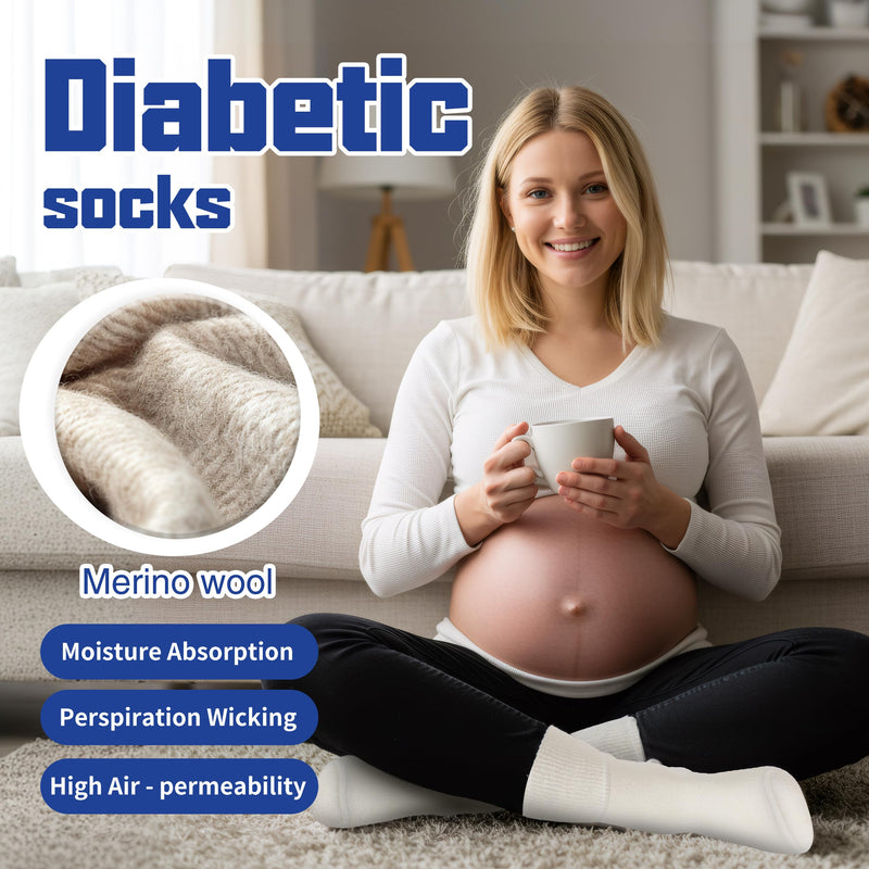 [Australia] - Facool Diabetic Socks for Men Women, Merino Wool Non-Binding Top Crew Socks with Cushion Sole, Seamless Toe 3 Pairs Large Black X 3 