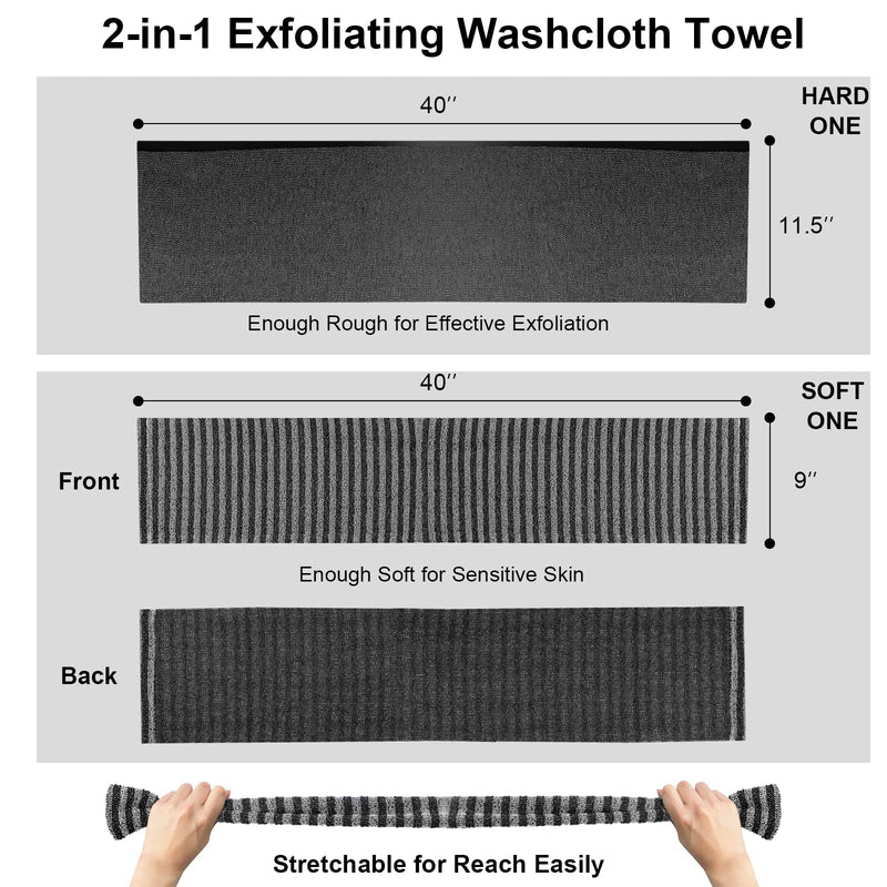 [Australia] - Yiclick 2 Pack Exfoliating Washcloth Towel - Body Scrubber Exfoliator, Loofah Sponge, Korean & Japanse & African Net Sponge Rag - Back Scrubber Washer for Use in Shower Bath Black 