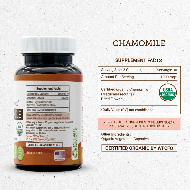[Australia] - Chamomile USDA Organic 60 Capsules | High-Potency Herbal Organic Capsules | Made with Organic Vegetarian Capsules and Organic Chamomile (Matricaria recutita) Dried Flower (60 Capsules) 60 Count (Pack of 1) 