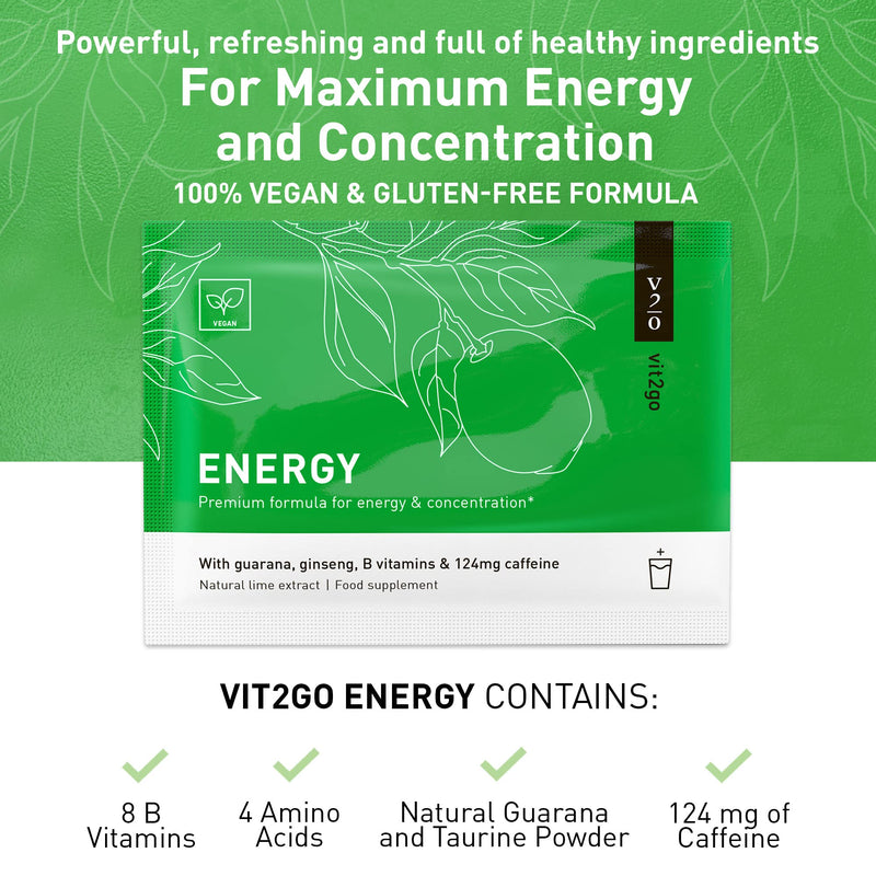 Natural Energy Drink Mix – 124mg Caffeine from Ginseng & Guarana | Sugar-Free, No Crash Pre-Workout Powder | B Vitamins, Magnesium & Zinc | Focus & Performance | Keto, Vegan | 10 Sachets 10 Count (Pack of 1)